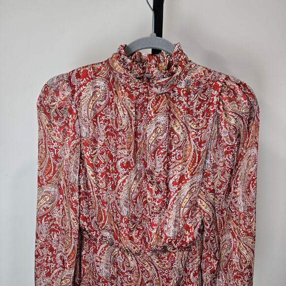 Lulus Mock Neck Long Sleeve Mini Dress Paisley Rust Red Cocktail Hour Chic XS - Picture 4 of 9